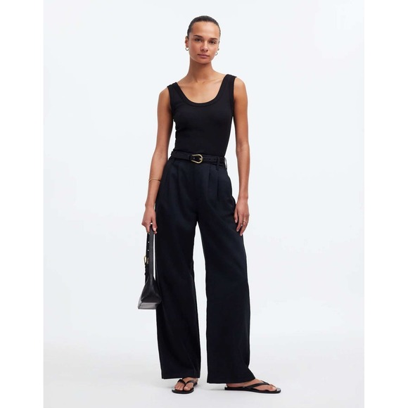 Madewell‎ The Harlow Wide Leg Pant Black Linen Blend Size 6 NWT